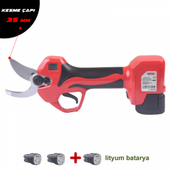 ﻿Samsung GSP 350 ECO Akülü Budama Makası – 2+1 Lityum Batarya, Dijital Ekranlı, 32–35 mm Çift Kademeli Kesim, Yedek Bıçak Hediyeli