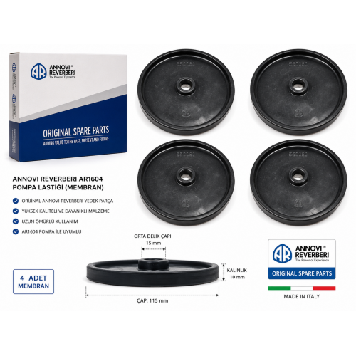 Annovi Reverberi AR1604 Pompa Membran Lastiği | Orijinal İtalyan Yedek Parça | 115 mm | AR1604 Pompa Diyaframı | 4 Adet Set